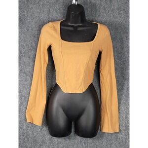 Hollister Long Sleeve Crop Top Square Neckline Fitted Bodice Knit Women's Small‎